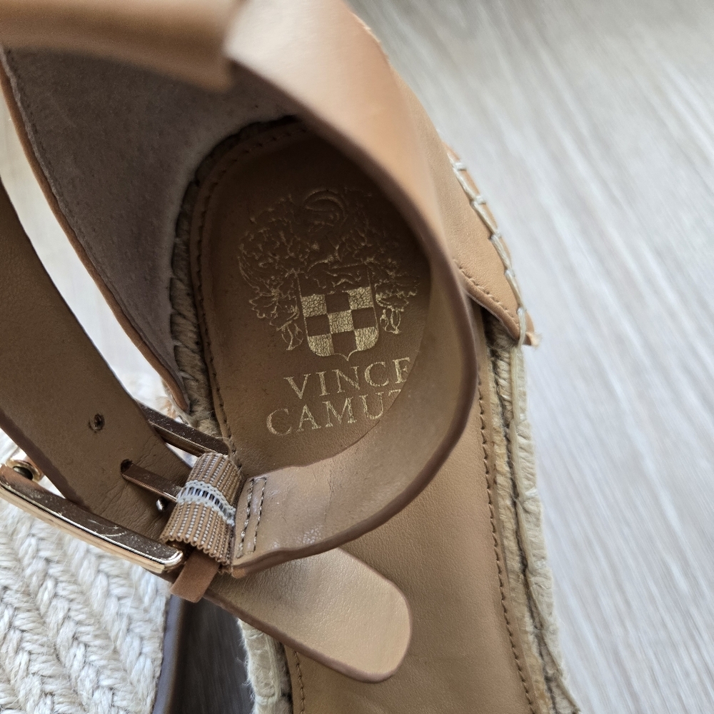 Vince Camuto Tan Brown Leather Espadrille Wedges Venerly Ankle Strap size 10 - Picture 6 of 16